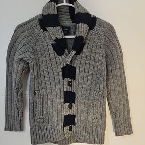 Baby GAP Gray & Navy Blue  Cardigan Sweater with Cable Knit Design Boys Sz 2T